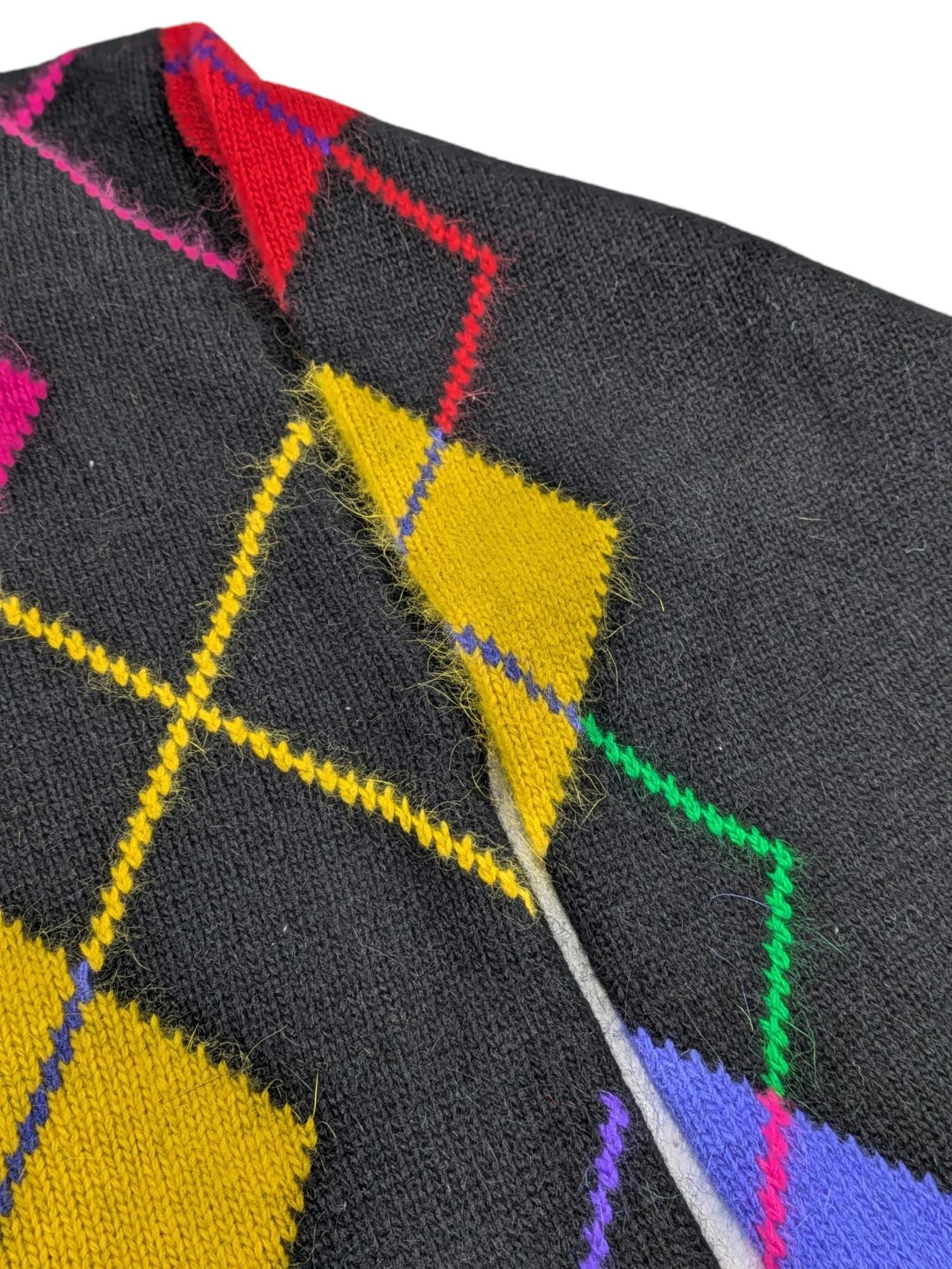 ヴィンテージ ラファエラ 90s アンゴラ ウール アーガイル柄 ニットセーター 80年代ヴィンテージ アンゴラ混紡ニットセーター、カラフルな