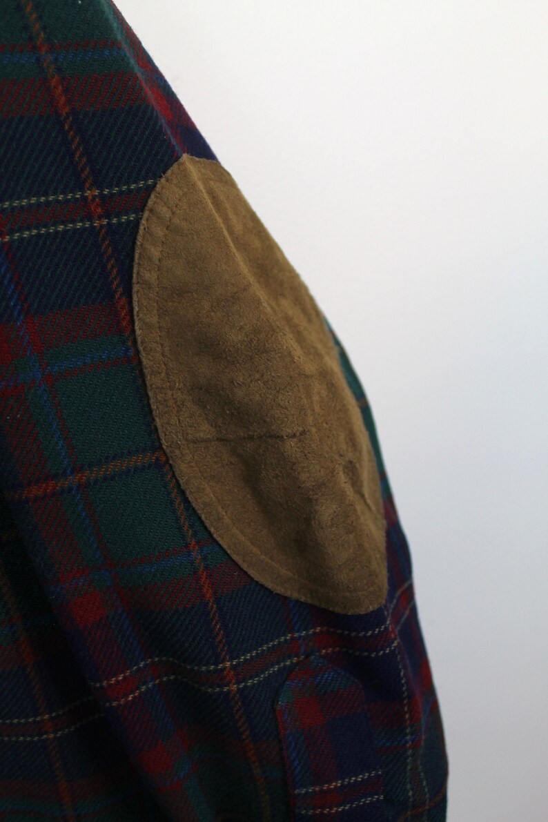 Vintage PENDLETON Button Up Shirt Long Sleeve Wool Shirt Plaid Elbow Patches Tartan Print Made in USA Size Medium