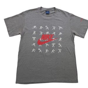 Rare 80s Vintage NIKE T-Shirt Nike Swoosh Logo Graphic Shirt Soft Paper Thin Single Stitch Gray Shirt Nike Blue Tag Size Large