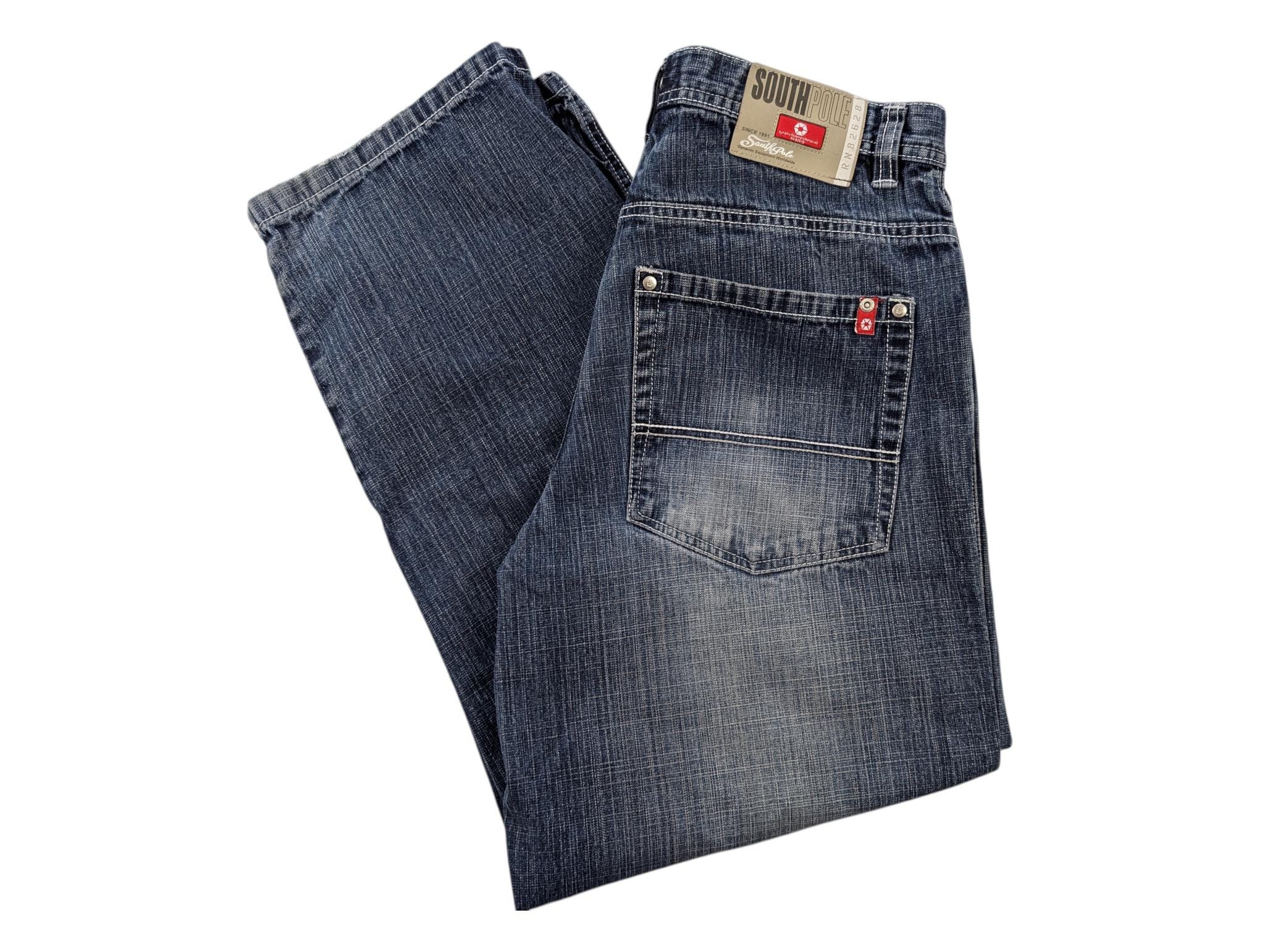 Y2k Vintage Southpole Red Tab Jeans Baggy Straight Leg Size 34x30 