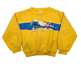 Felpa vintage anni '80 Buster Brown per bambini, spiaggia, estate, cane, bambino piccolo