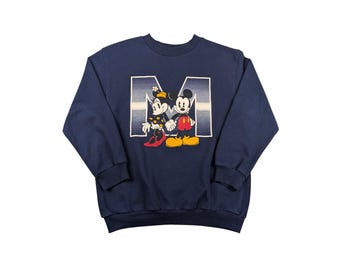 KIDS | 90s Vintage DISNEY Crewneck Cute Mickey and Minnie Graphic Sweatshirt Navy Blue Mickey & Co Youth Size Medium 10/12
