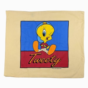 Y2k Vintage TWEETY Pillowcase 2000 Warner Bros Tweety Bird Graphic Pillowcase Cover 90s Bedroom Retro Bedding Double Sided Yellow