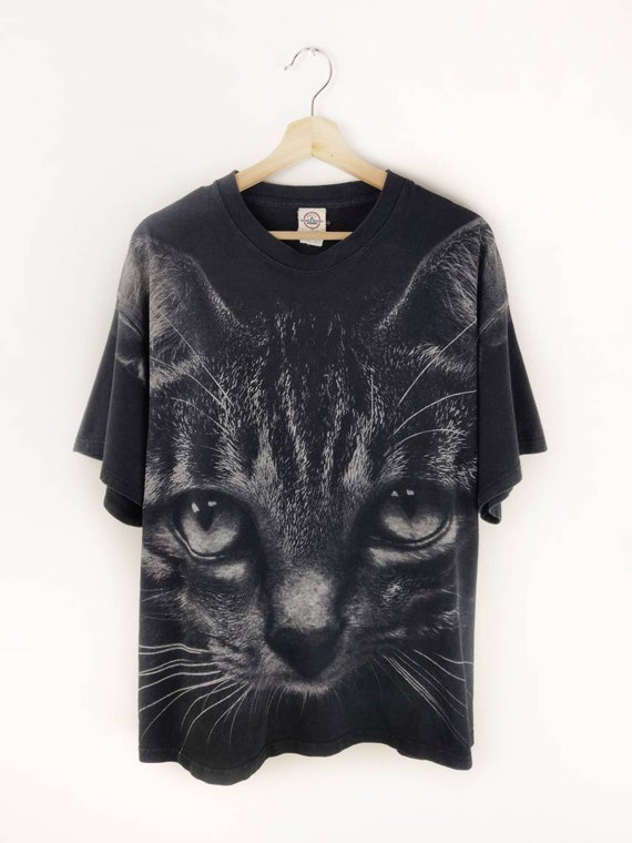 90s Vintage CAT T-Shirt Big Cat Face Graphic T-Shi