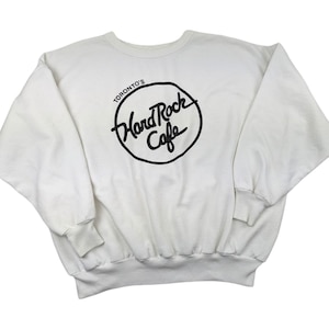 90s Vintage HARD ROCK Sweatshirt Hard Rock Cafe Toronto Canada Music White Pullover Sweatshirt Size XL