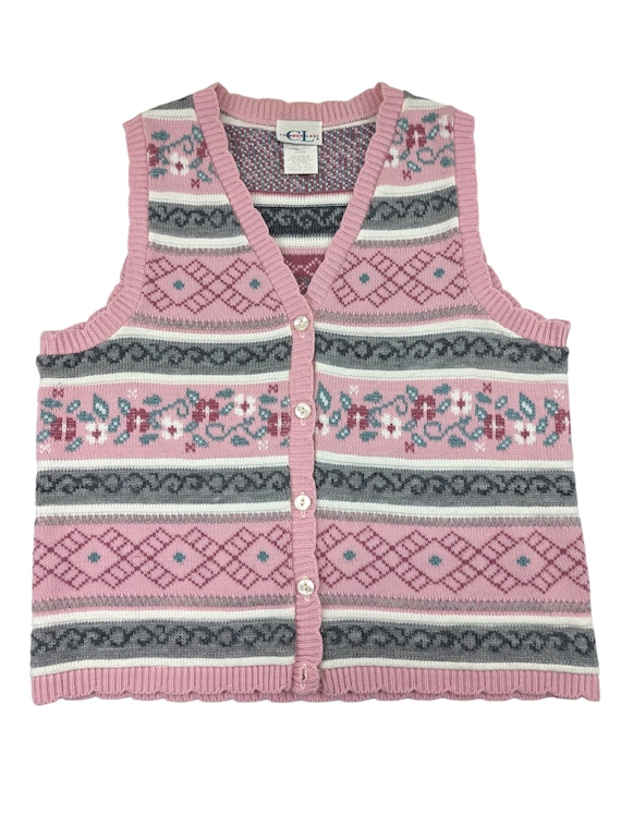 90s Vintage Floral Sweater Vest V-neckline Acrylic Knit Vest