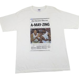 Vintage UNC T-Shirt 2005 University of North Carolina Tar Heels Basketball Roy Williams The Charlotte Observer Newspaper Size Large