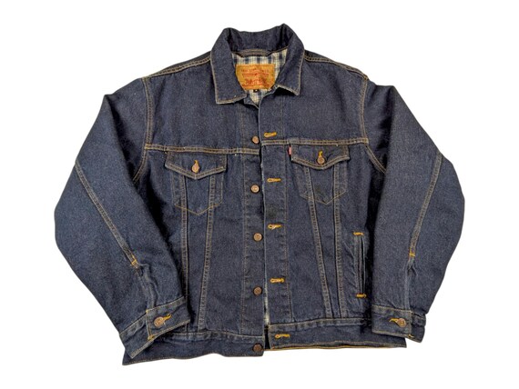 90s Vintage Levi's Denim Trucker Jacket: Flannel Lined, Dark Wash