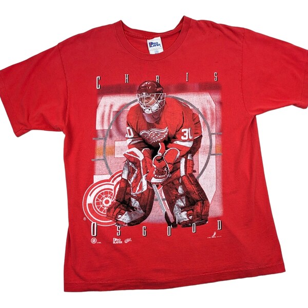 90s Vintage RED WINGS T-Shirt Detroit Red Wings Chris Osgood Graphic Tee Red Wings Hockey NHL Single Stitch Pro Player Size Large
