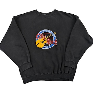 90s Vintage COPENHAGEN Sweatshirt Copenhagen City Rock Cafe Graphic Sweatshirt Hard Rock Cafe Denmark Music Black Pullover Sweatshirt XL