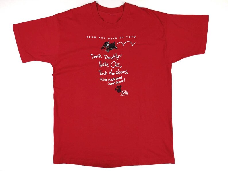 90s Vintage TOTO T-Shirt From the Desk of Toto Graphic Shirt Wizard of Oz Movie Promo Single Stitch Red T-Shirt Size XL2XL