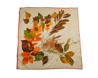 Vintage Fall Leaves Scarf: Italian Polyester Kerchief