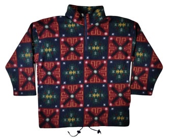 90er Jahre Vintage AZTEC Print Fleece Sweatshirt Southwestern Quarter Zip Pullover Fleece Bunt Oversized Cozy North West Blues Damen S-XL