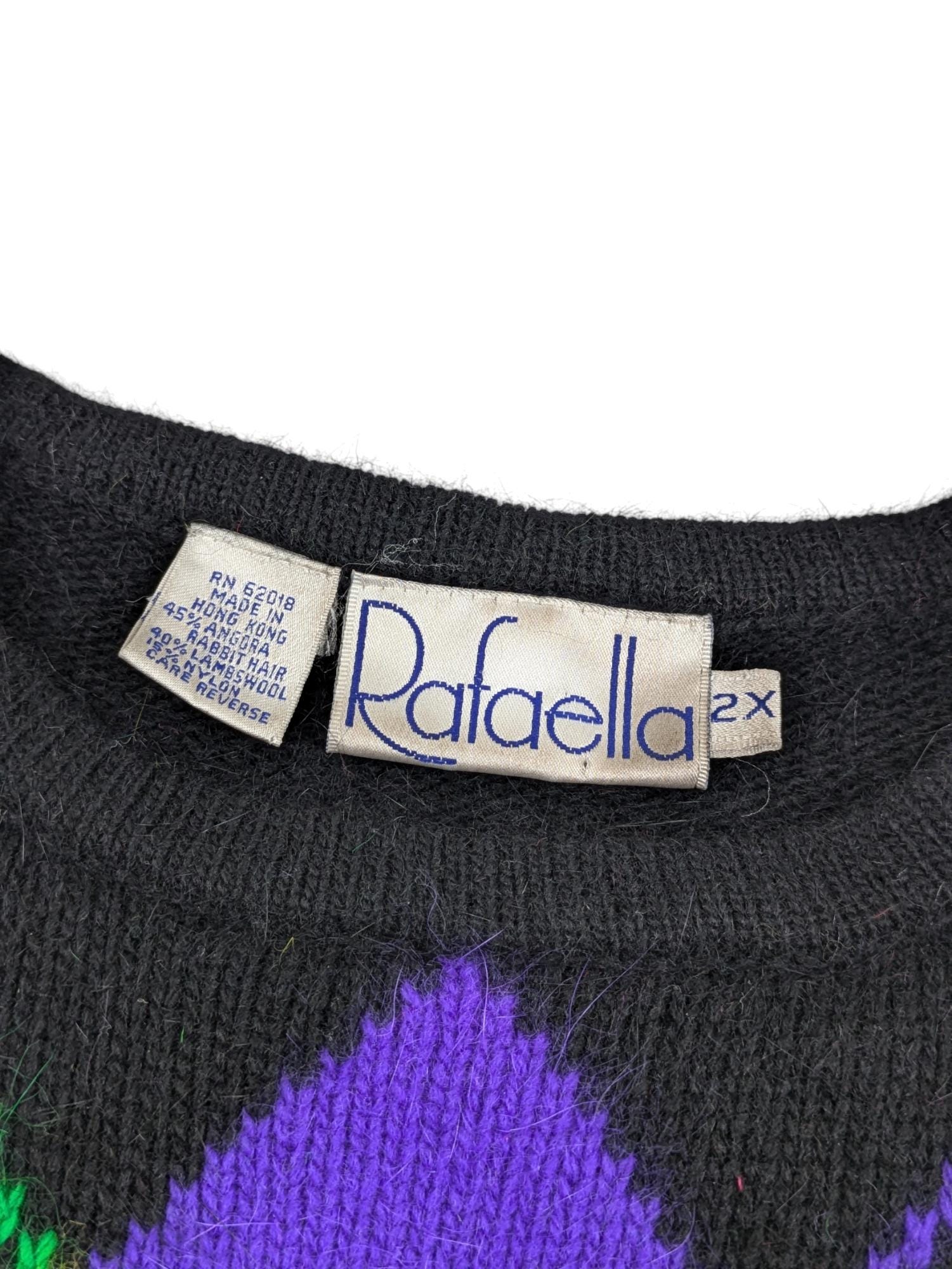 ヴィンテージ ラファエラ 90s アンゴラ ウール アーガイル柄 ニットセーター 80年代ヴィンテージ アンゴラ混紡ニットセーター、カラフルな