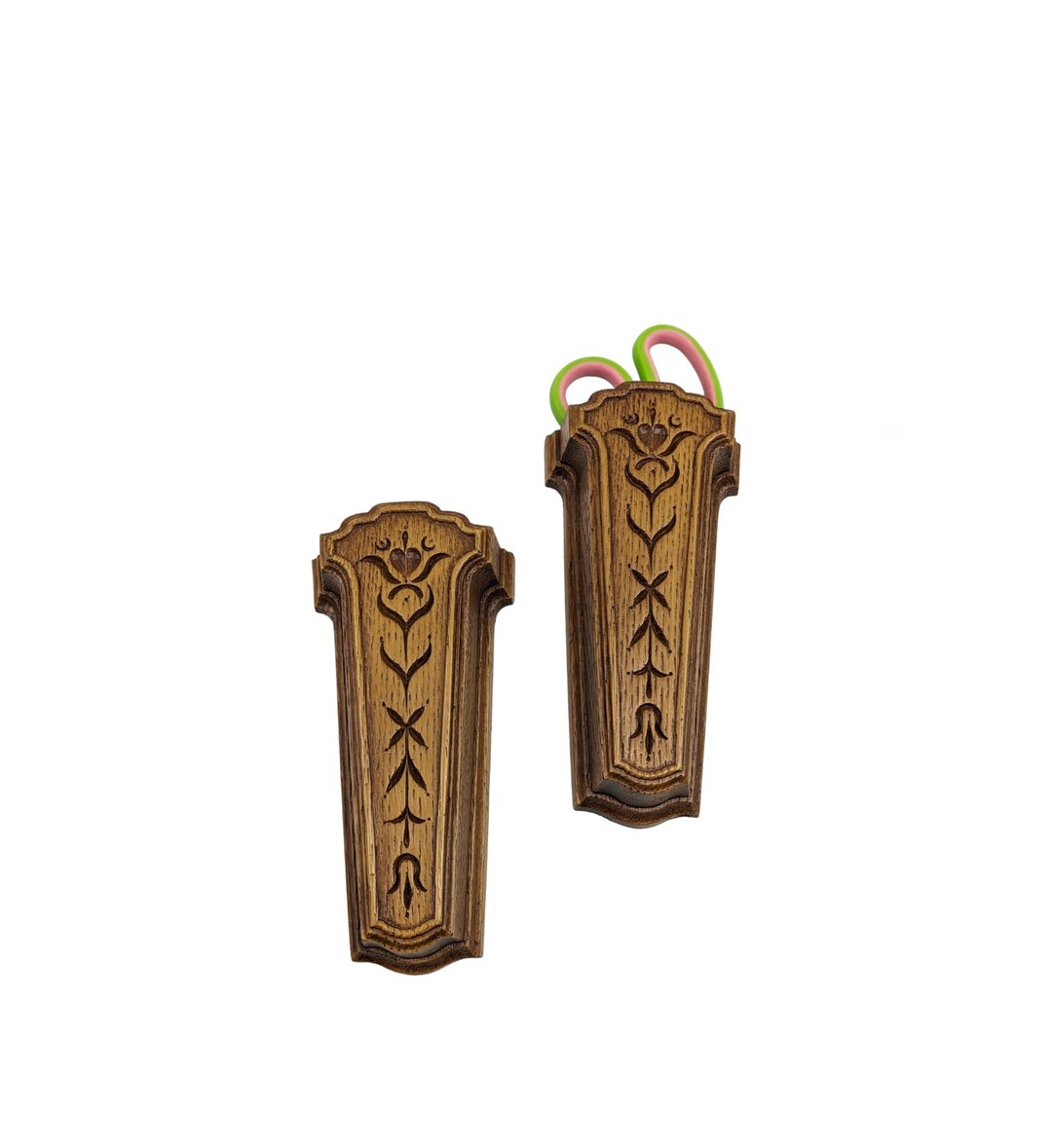 80s Vintage HOMCO Scissor Holder Wall Pocket Syroco Faux Woodgrain