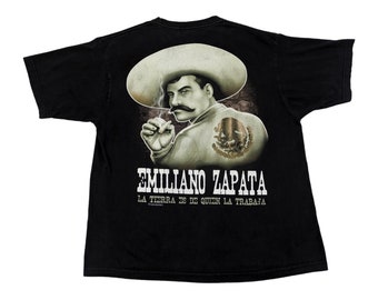 Vintage Emiliano Zapata Graphic Tee dubbelzijdig Mexico Mexicaanse revolutionaire Zapatismo zwart T-shirt maat XL