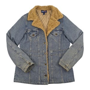 Chaqueta vaquera acolchada con cuello sherpa Y2k Vintage LIMITED TOO, chaqueta vaquera con forro de piel para mujer, talla S/M