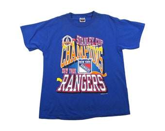 90s Vintage RANGERS T-Shirt 1994 New York Rangers Graphic Tee NY Rangers Hockey Stanley Cup Nhl Blue Single Stitch T-Shirt Size XL