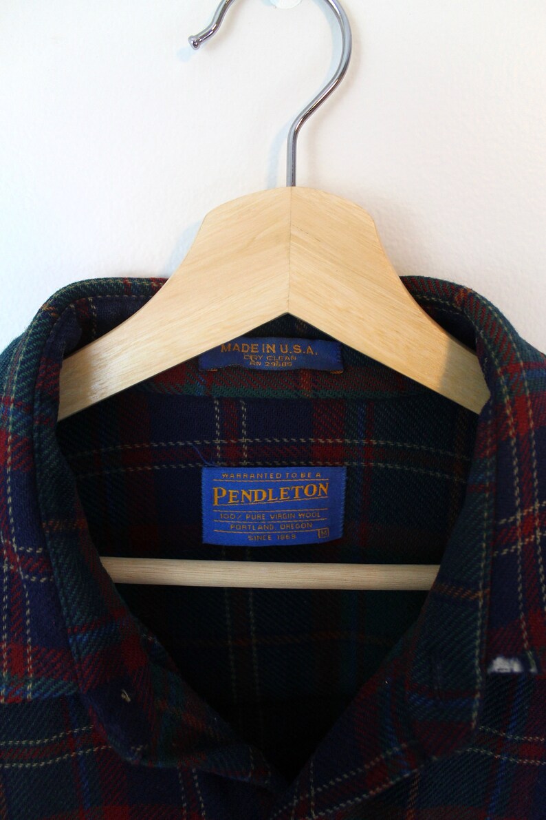 Vintage PENDLETON Button Up Shirt Long Sleeve Wool Shirt Plaid Elbow Patches Tartan Print Made in USA Size Medium