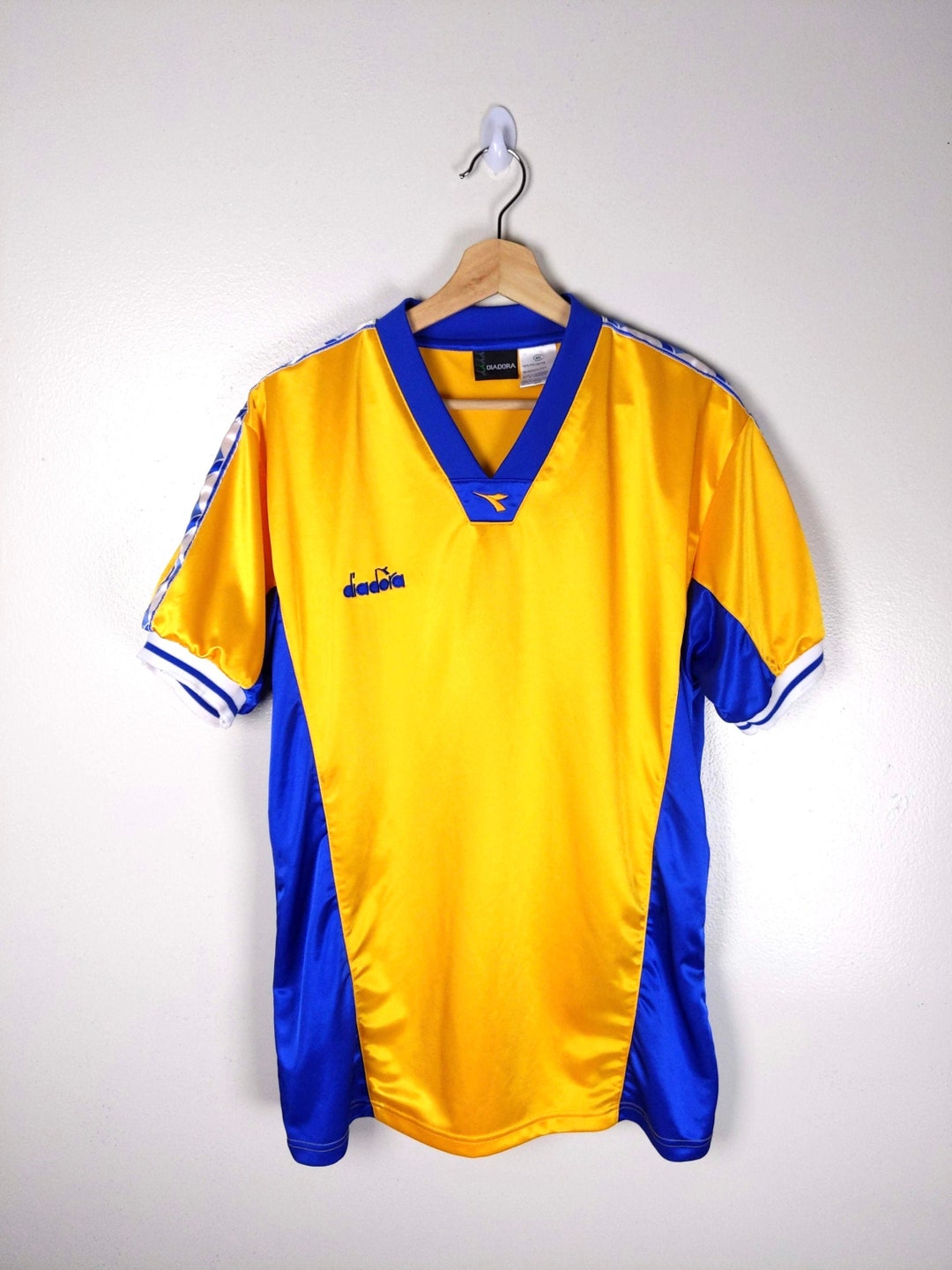 90s Vintage DIADORA Soccer Jersey Diadora Logo Piping V Neck Futbol Jersey Fussball Yellow Blue Size Medium Etsy