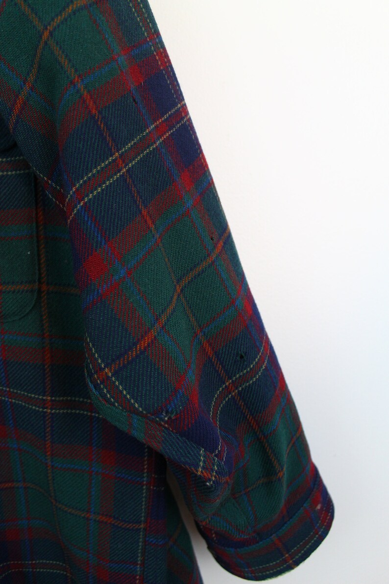 Vintage PENDLETON Button Up Shirt Long Sleeve Wool Shirt Plaid Elbow Patches Tartan Print Made in USA Size Medium