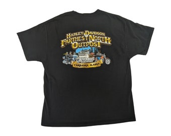 Vintage HARLEY DAVIDSON T-Shirt 2005 Harley Davidson Motorcycles Graphic Tee Fairbanks Alaska Black Shirt Size XL