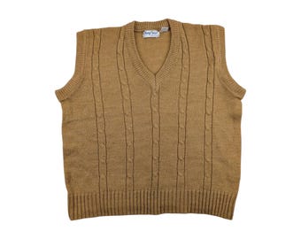 Vintage Cable Knit Sweater Vest: Acrylic Preppy Academia, Large