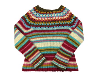 Pull rayé vintage des années 90 en mohair acrylique Pull en tricot à rayures horizontales multicolores Relais tricot taille moyenne