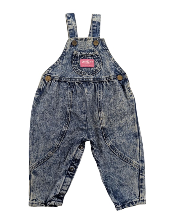 Vintage Oshkosh B'gosh Baby Overalls Romper Acid Wash Denim Pink