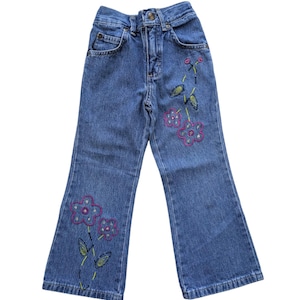 KIDS | Y2k Vintage Flower Bell Bottoms Embroidered Flowers Flared Denim Pants Toddler Jeans Arizona Jean Co Size 4