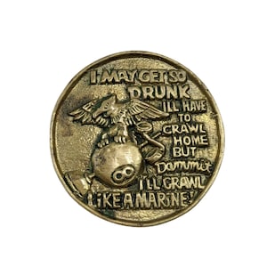 70s Vintage MARINES Belt Buckle USMC Crawl Home Drunk Solid Brass Belt Buckle Eagle Eight Ball Baron Buckles