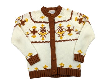 50er Jahre Vintage Norwegische Strickjacke, Fair Isle Hand-Loomed Knit, Damen Medium