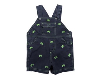 Vintage Embroidered Frog Overalls Shorts Spring Navy Blue 18M
