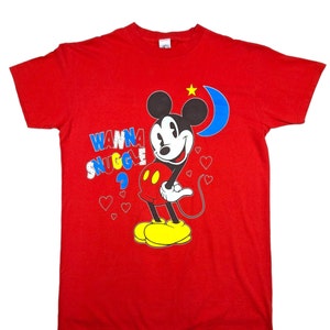 90s Vintage MICKEY T-Shirt Walt Disney Mickey Mouse Graphic Sleep Shirt Wanna Snuggle Nightie PJs Pajamas Moon Stars Mickey & Co One Size