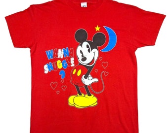 90s Vintage Mickey Mouse Sleep Shirt, Wanna Snuggle Graphic