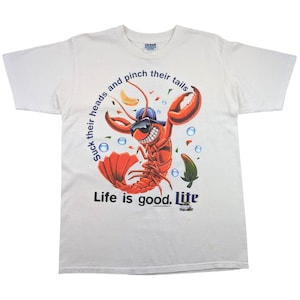 90s Vintage MILLER T-Shirt 1996 Miller Lite Graphic Tee Life is Good Crawfish Miller Lite Beer Brewery Size Large