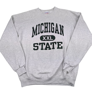 90s Vintage MSU Sweatshirt Michigan State University Graphic Sweatshirt Spartans Heather Gray Santee By Pluma Size XL