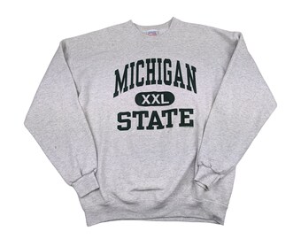 Sweat Vintage Michigan State Taille Jeune 10-12 - Années 90, Gris Coton - Occasion Très Bon état