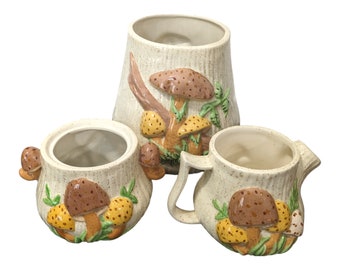 Vintage 70s Arnel's Mushroom Ceramic Kitchen Set (No Lids)