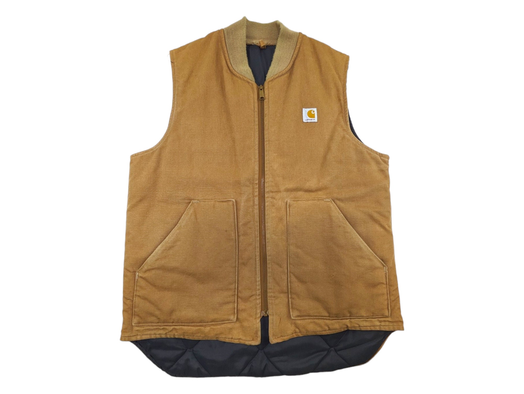 90s Vintage CARHARTT Vest VQ196 Insulated Zip up Vest Tan 90s Vintage CARHARTT Vest VQ196 Insulated Zip up Vest Tan