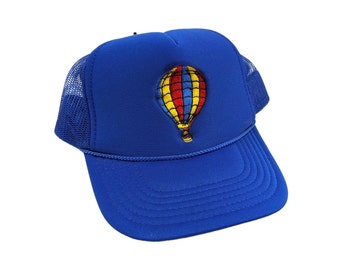 Vintage Hot Air Balloon Hat Mesh Back Trucker Hat Rope Band Embroidered Blue Adjustable Snapback Hat Otto Collection One Size