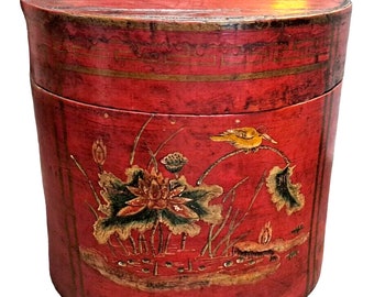 Chinese Lacquered Round Hat Box, C. 1850 For Sale at 1stDibs
