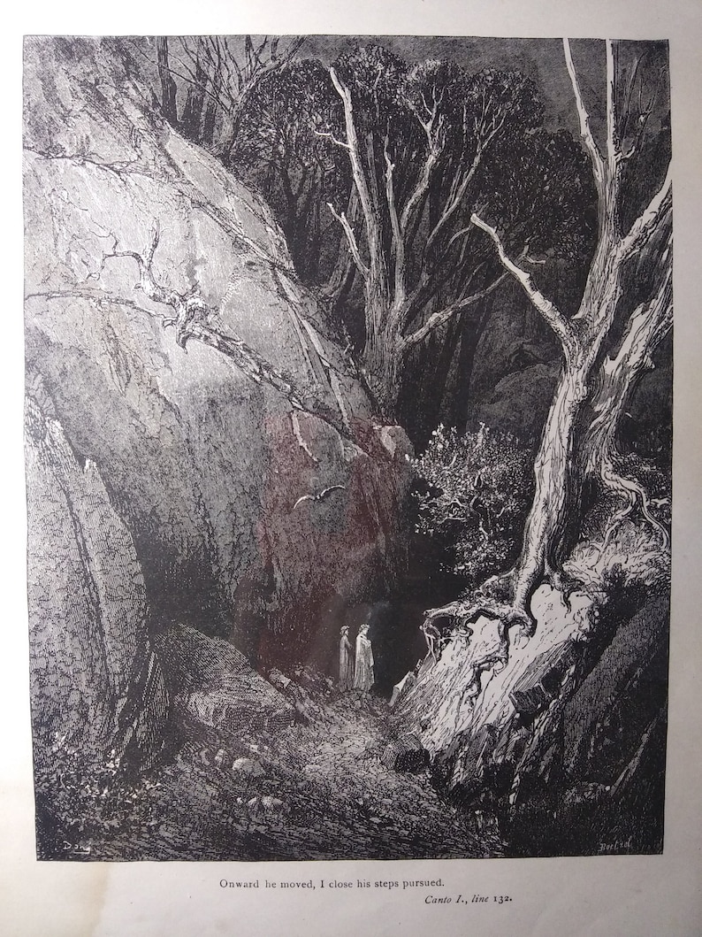 Antique c1880 Illustration from Dante/'s Inferno by Gustave Dore Plate 4 Onward He Moved Published by Cassell /& Co.