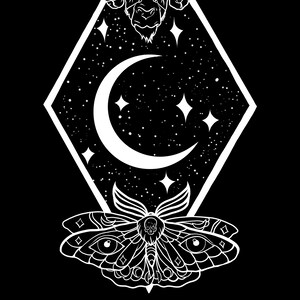 Niedliche As Hell Moon Portal Logo (Aufkleber, Ziege, Widder, Kopf, Motte, Mond, Sterne, Magie, okkult, Hexe)