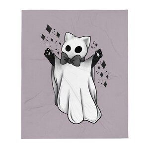 Ghost Kitty Surprise Throw Blanket (cute, sparkle, sheet, bow, paws, toe beans, cat)