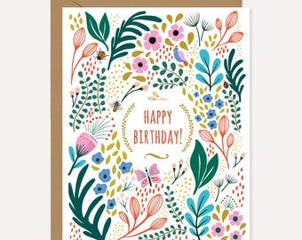 Floral Birthday Greeting Card, Happy Birthday Card for Her, Birthday Card for Sister, Gift For Mom, Cute Floral Birthday Greeting Card