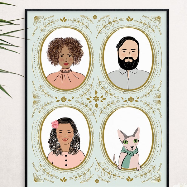 Custom Family Portrait Illustration, Personalized Christmas gift, Family Drawing, Portrait From Photo, Personalized Family Portrait, Unique