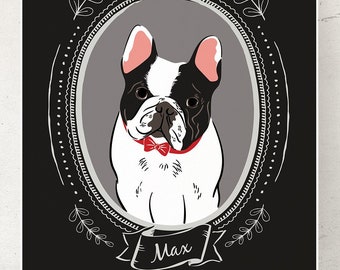 Tier Portrait Zeichnung, Weihnachtsgeschenk für Hundemama, Hunde Portrait, Portrait mit Name, Personalisierte Haustier Illustration, Geschenk für Hundeliebhaber