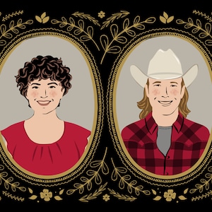 Retrato de pareja personalizado a partir de una foto, como se ve en un anuncio de Etsy, regalo de Navidad personalizado, retrato de caricatura, regalo de aniversario único.
