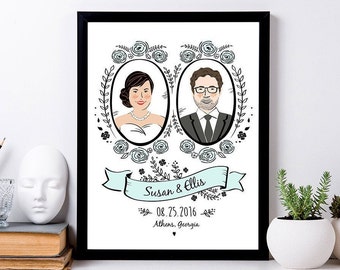 Custom Wedding Portrait art, Custom Christmas gift, Couple Illustration, Couples drawing, Personalized Anniversary Gift, Wedding Gift